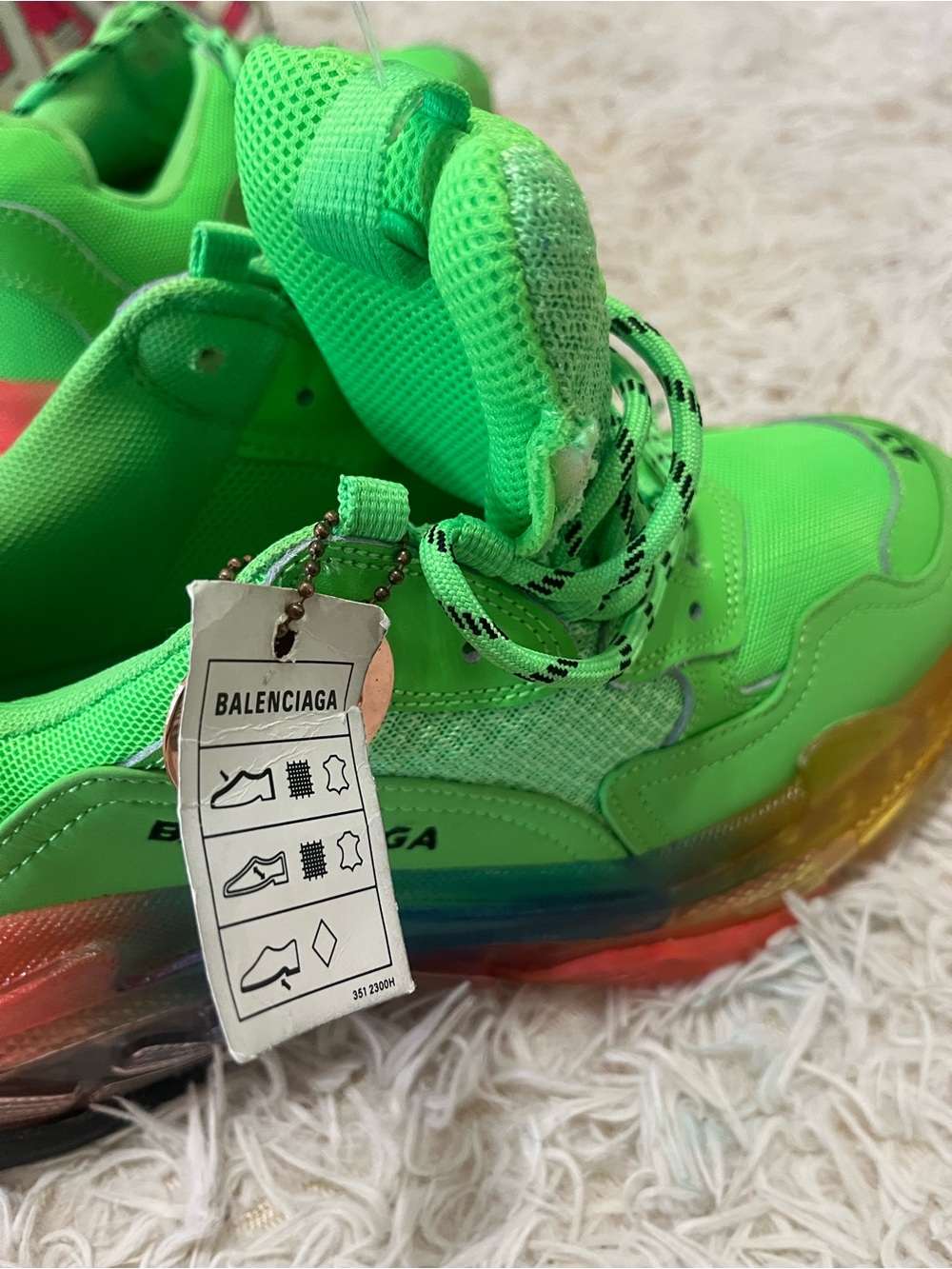 Balenciaga Neon Green Triple S Sneakers with Rainbow Gradient Sole - Picture 6 of 6